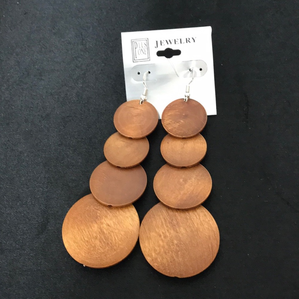 Wood Disc Dangle Earrings Light Brown